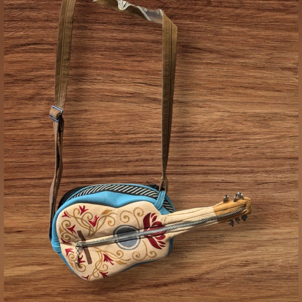 Violette Hand Painted Leather Guitar Crossbody Purse